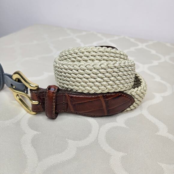 NWT Brighton Brown Leather and Beige Woven Belt with Gold Buckle Size 36 main image 6